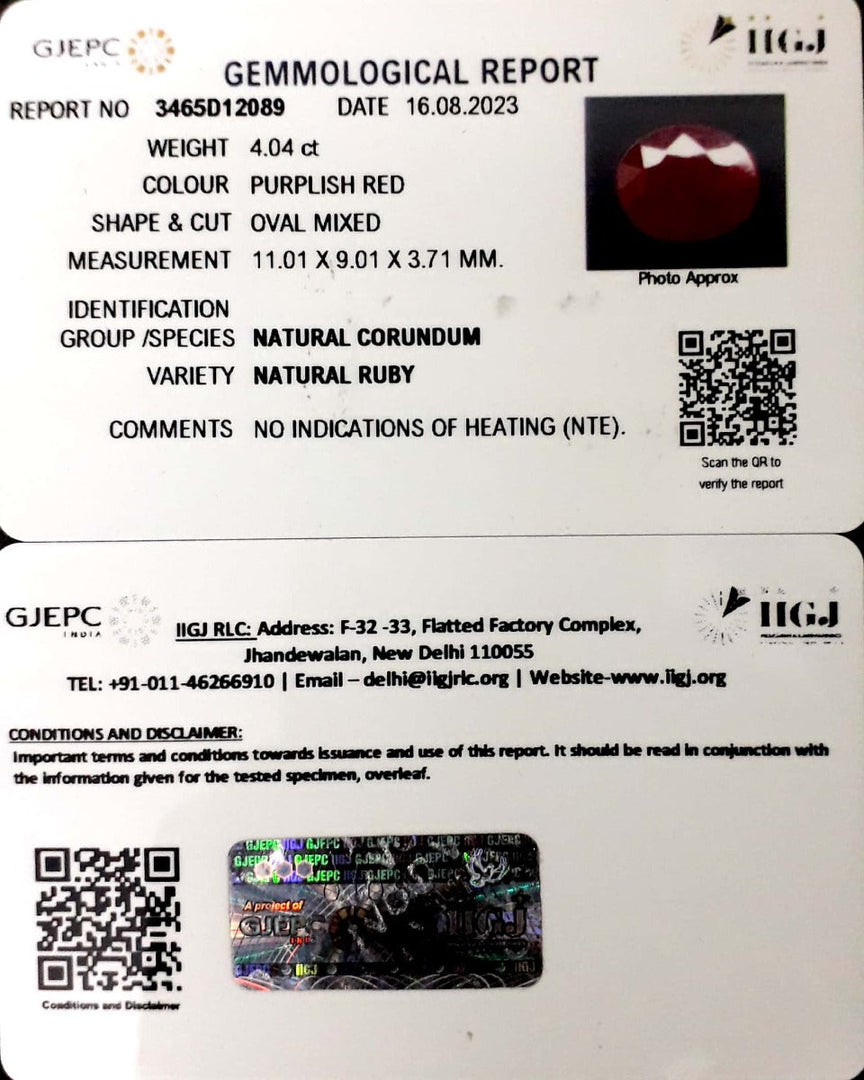 4.04/CT Natural Neo Burma Ruby with Govt. Lab Certificate (4551