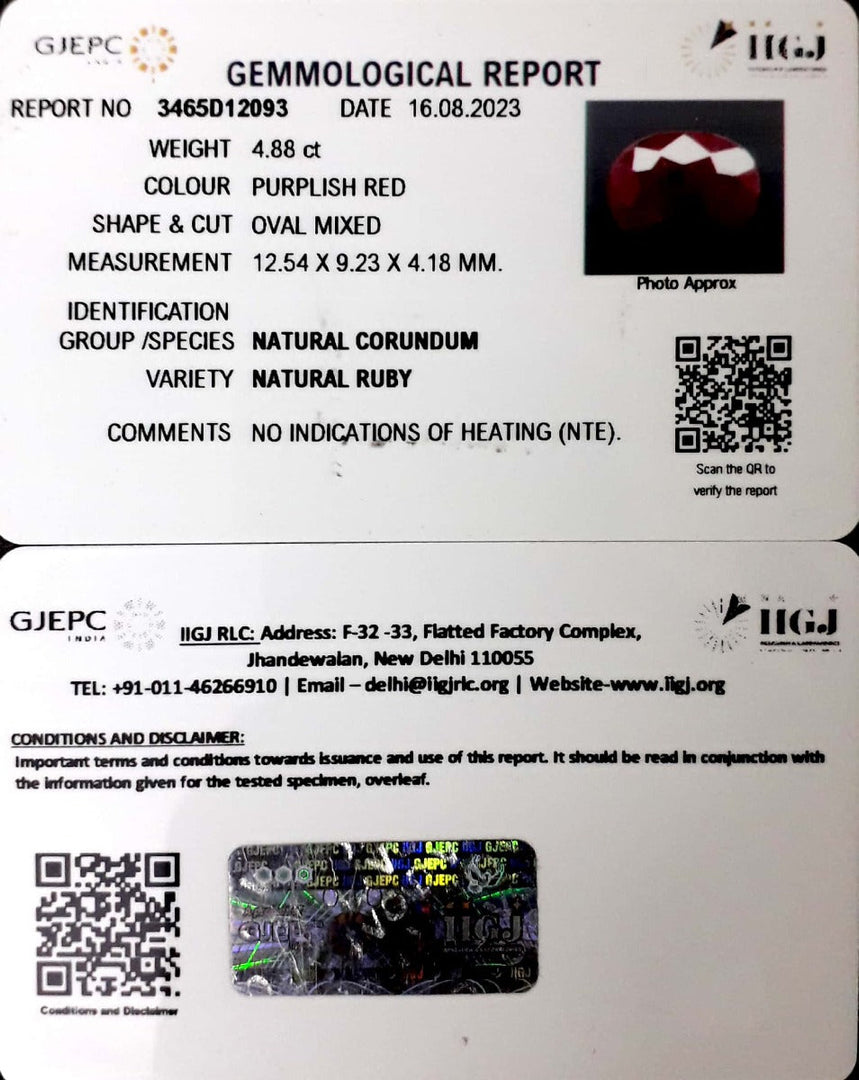4.88/CT Natural Neo Burma Ruby with Govt. Lab Certificate (2331)
