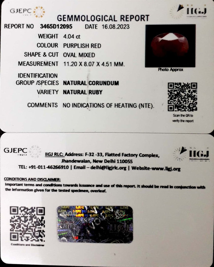 4.04/CT Natural Neo Burma Ruby with Govt. Lab Certificate (4551)