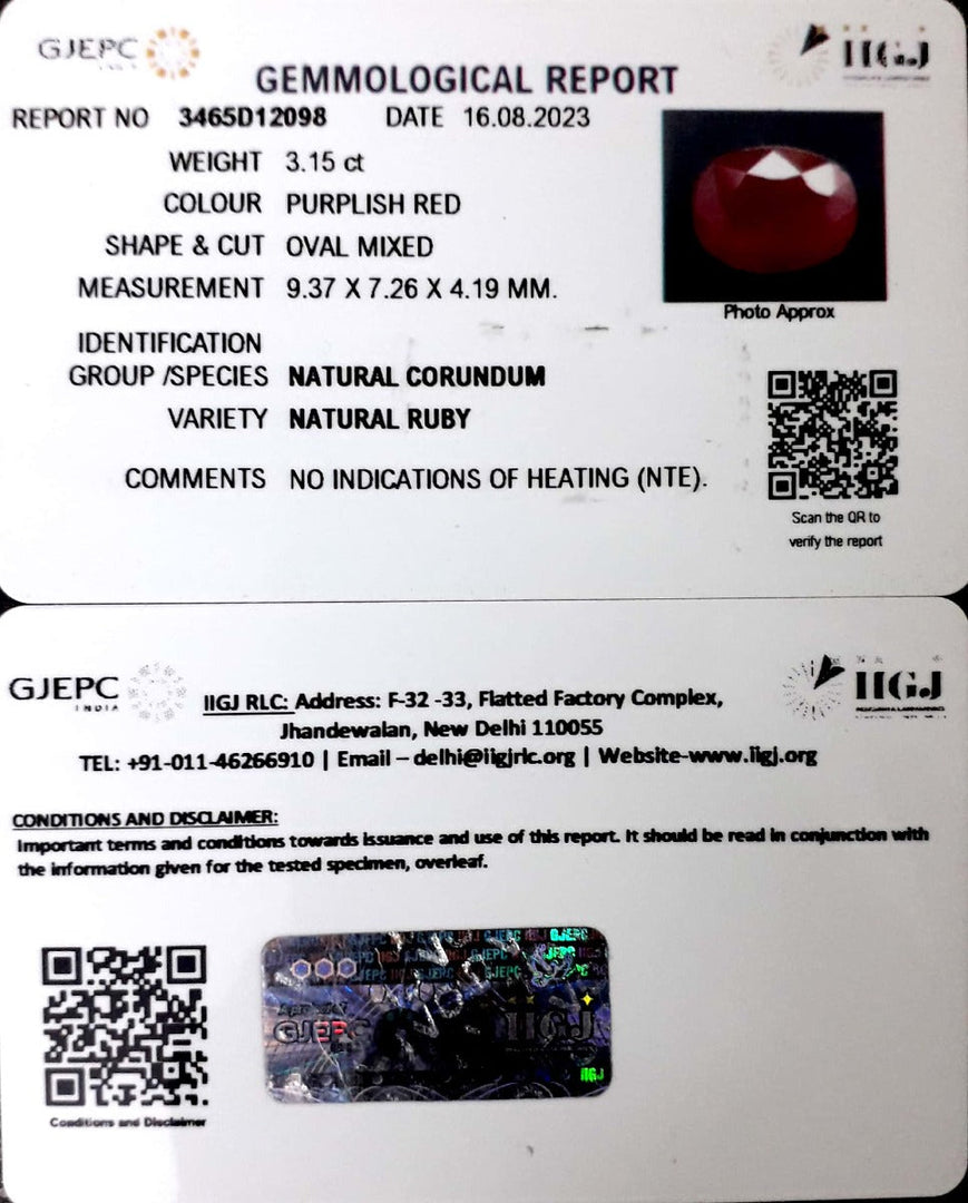 3.15/CT Natural Mozambique Ruby with Govt. Lab Certificate (12210)