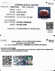 5.43/CT Natural Indian Ruby with Govt. Lab Certificate (1221)