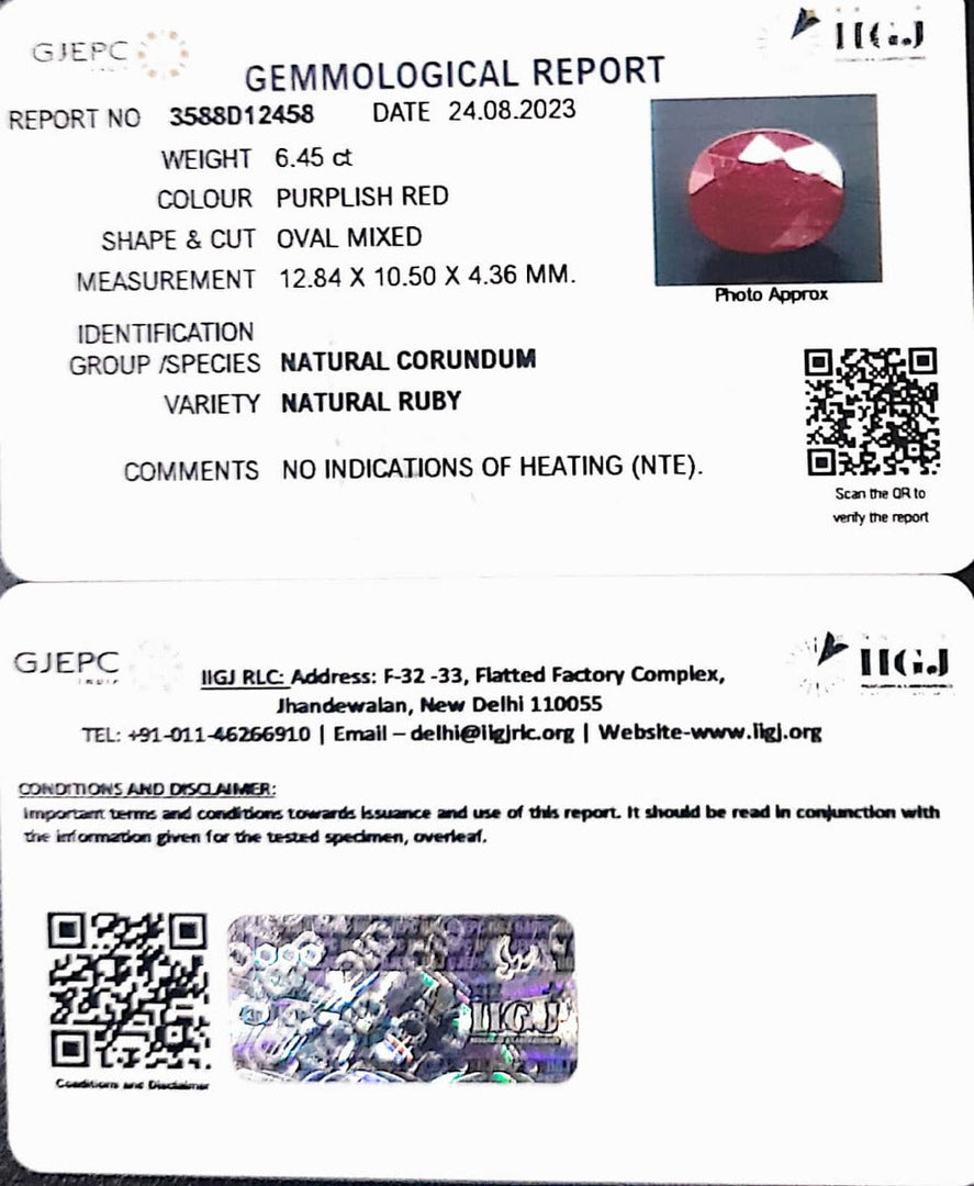 6.45/CT Natural Neo Burma Ruby with Govt. Lab Certificate (3441)