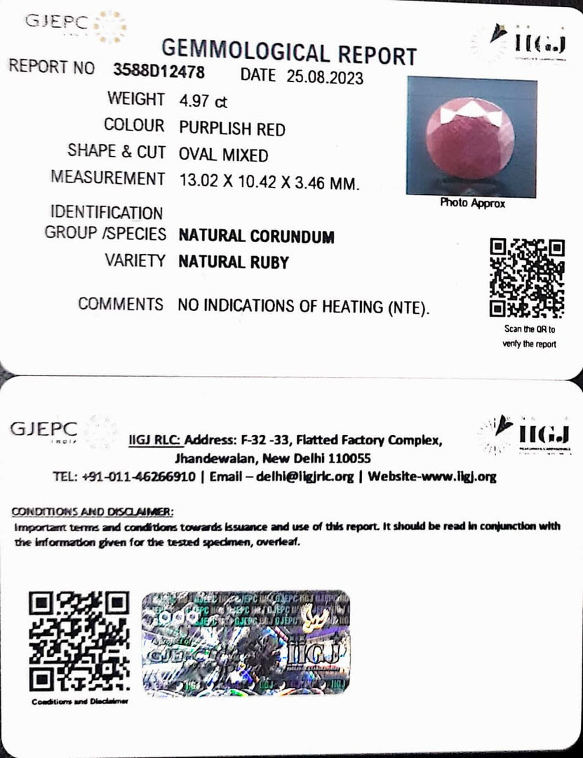 4.97/CT Natural Neo Burma Ruby with Govt. Lab Certificate (2331)