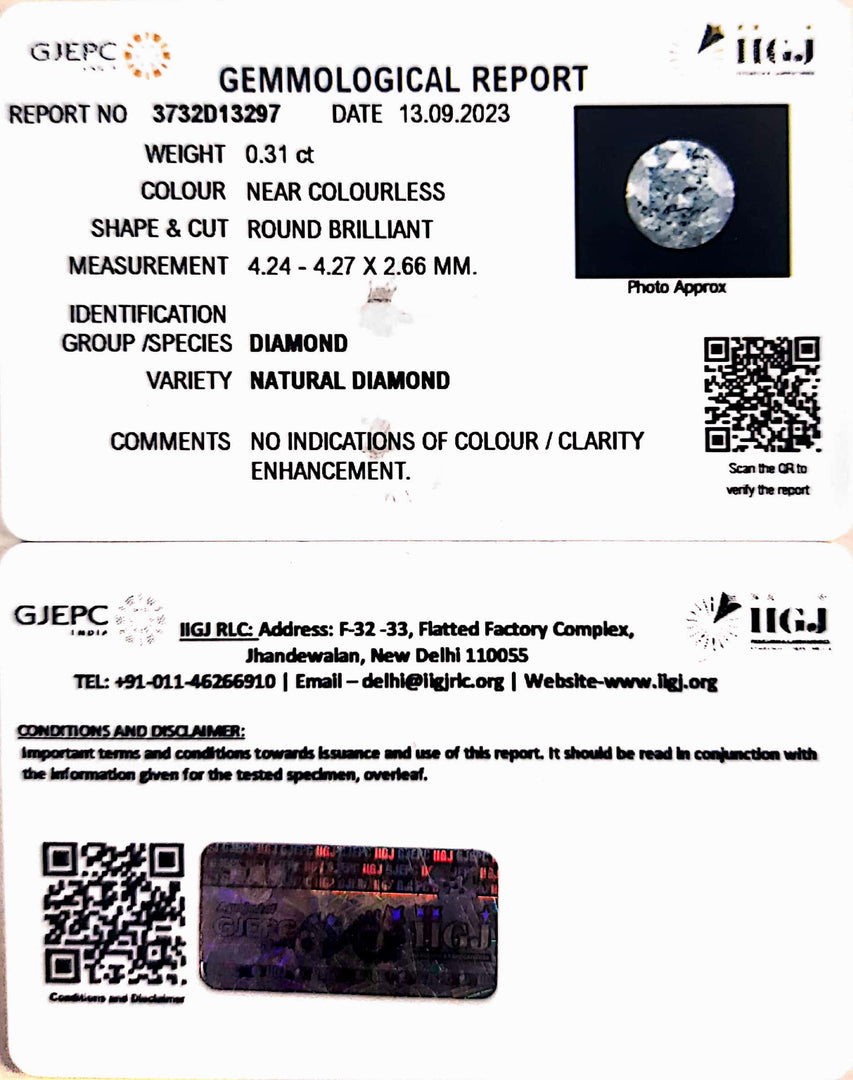 0.31/Cents Natural Diamond with Govt. Lab Certificate-3732D13297