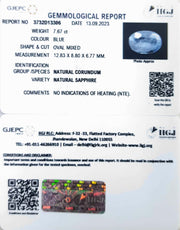7.67/CT Natural Blue Sapphire with Govt Lab Certificate (23310)