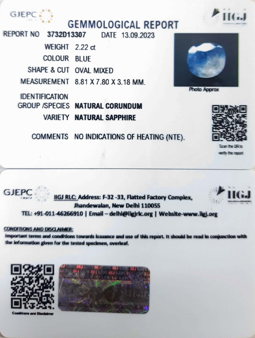 2.22/Carat Natural Blue Sapphire