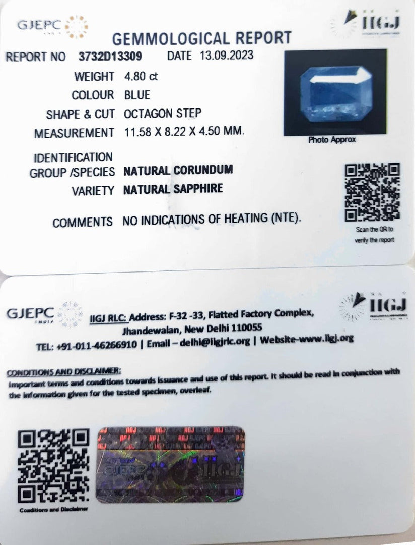 4.80/Carat Natural Blue Sapphire
