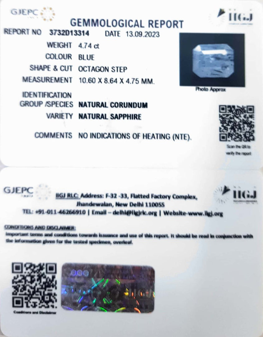 4.74/Carat Natural Blue Sapphire