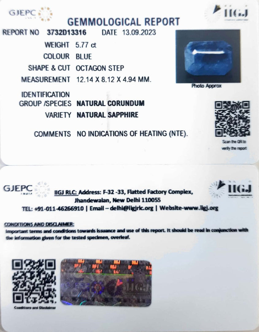 5.77/Carat Natural Blue Sapphire