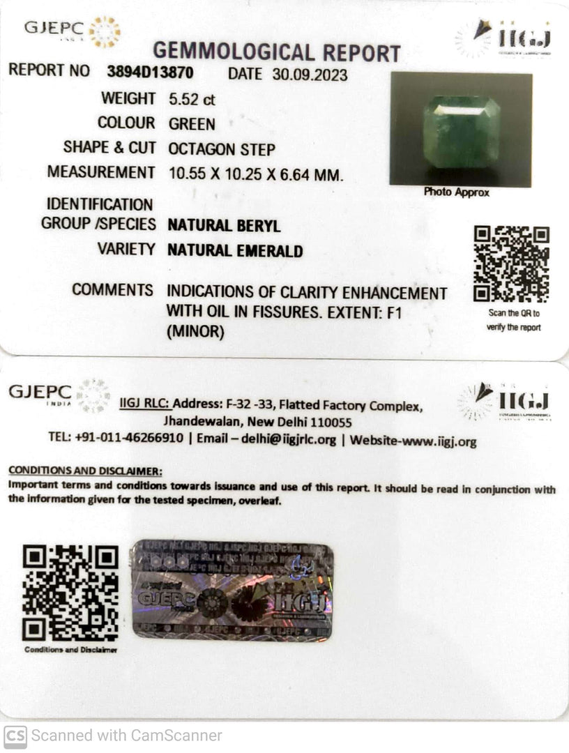 5.52/CT Natural Panna Stone with Govt. Lab Certificate (2331)