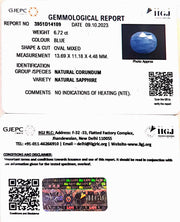 6.72/Carat Natural Blue Sapphire with Govt Lab Certificate (6771)