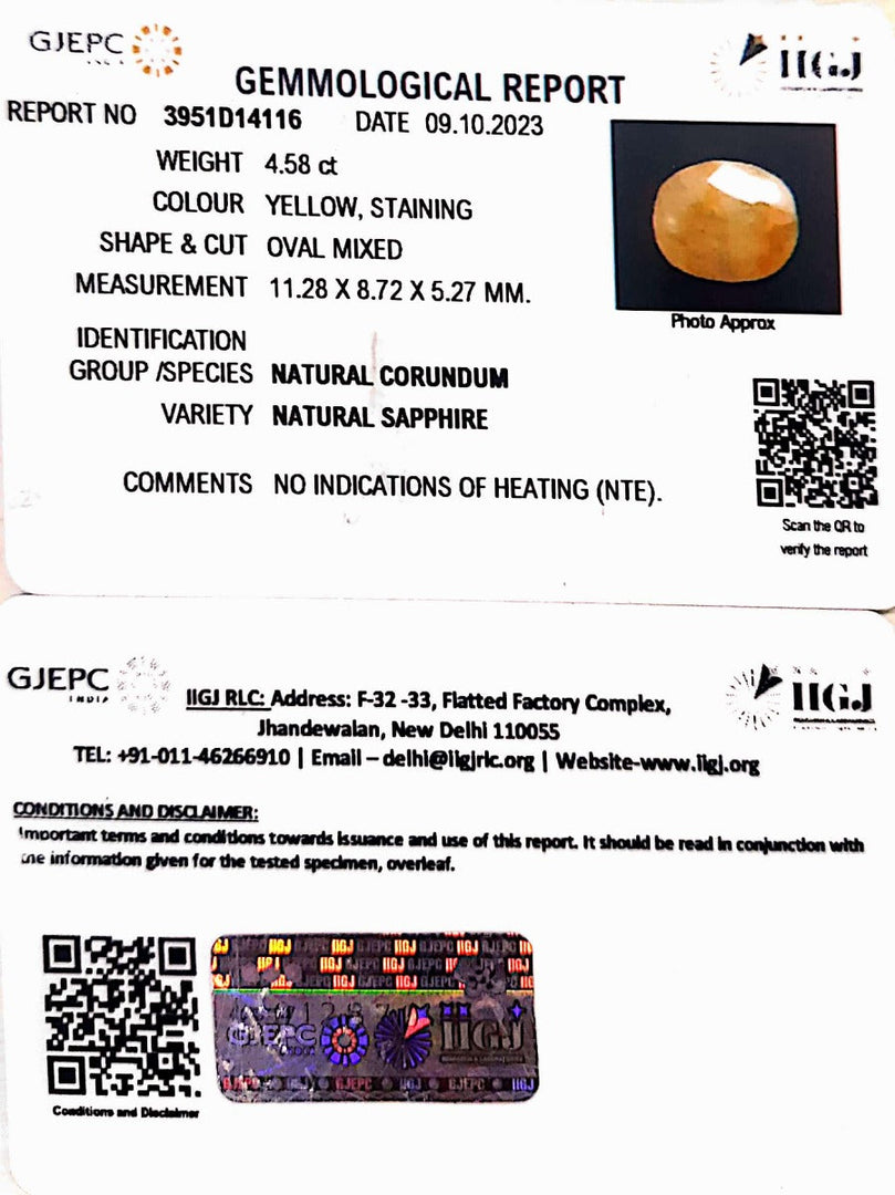 4.58/CT Natural Ceylonese Pukhraj with Govt Lab Certificate (4551)