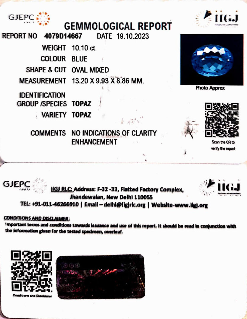 10.10/CT Blue Topaz with Govt Lab Certificate-(1665)