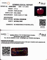 4.74/CT Natural Mozambique Ruby with Govt. Lab Certificate (23310)