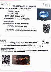 3.68/Carat Natural Blue Sapphire with Govt Lab Certificate-BLUSA9V