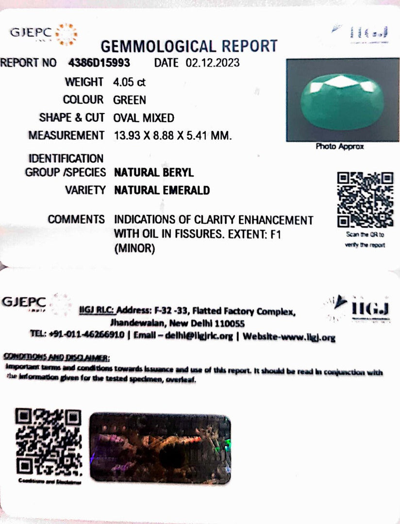 4.50/CT Natural Panna Stone with Govt. Lab Certificate (4551)