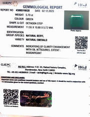 5.70/CT Natural Panna Stone with Govt. Lab Certificate (8991)