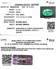 3.12/CT Natural Panna Stone with Govt. Lab Certificate (12210)