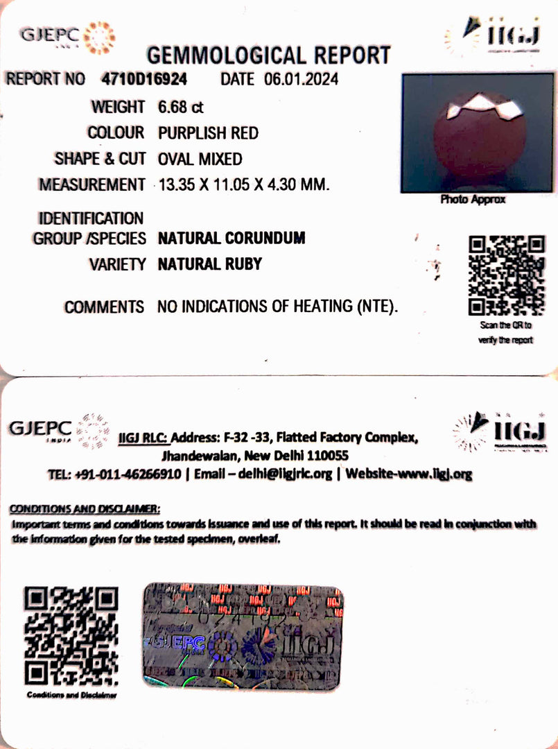 6.68/CT Natural Ruby with Govt. Lab Certificate-4710D16924
