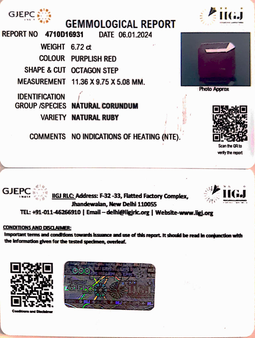 6.72/CT Natural Ruby with Govt. Lab Certificate-4710D16931