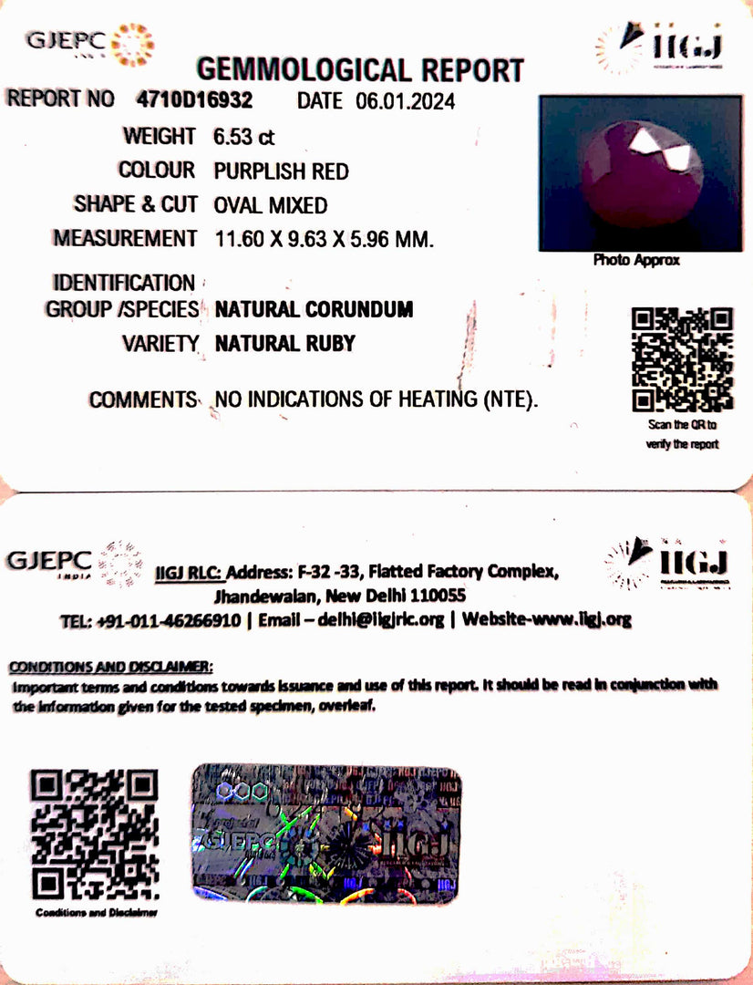 6.53/CT Natural Ruby with Govt. Lab Certificate-4710D16932