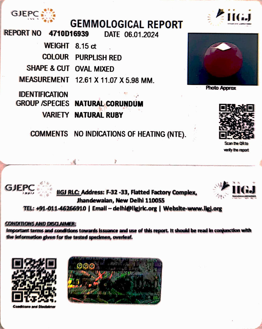 8.15/CT Natural Ruby with Govt. Lab Certificate-4710D16939