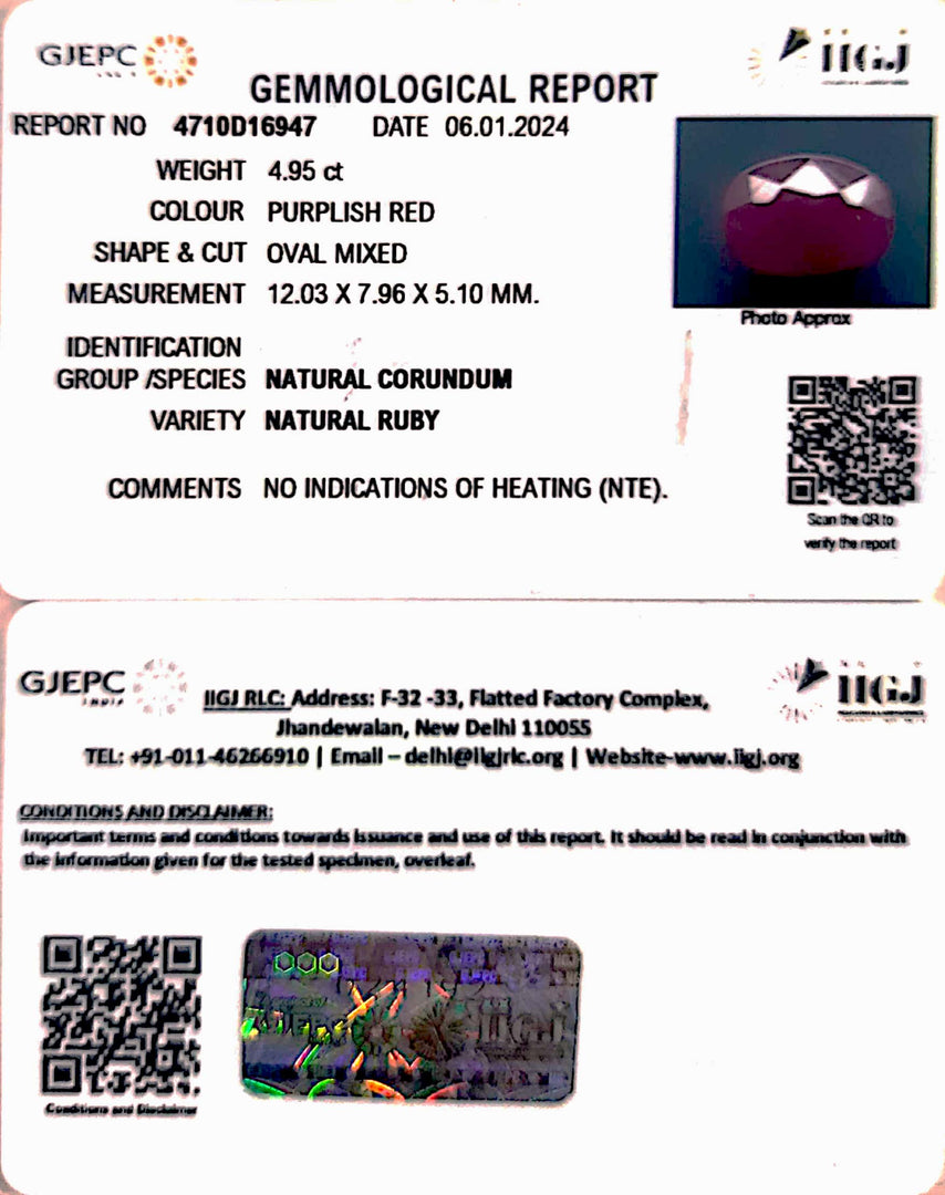 4.95/CT Natural Ruby Stone With Govt. Lab Certificate-4710D16947