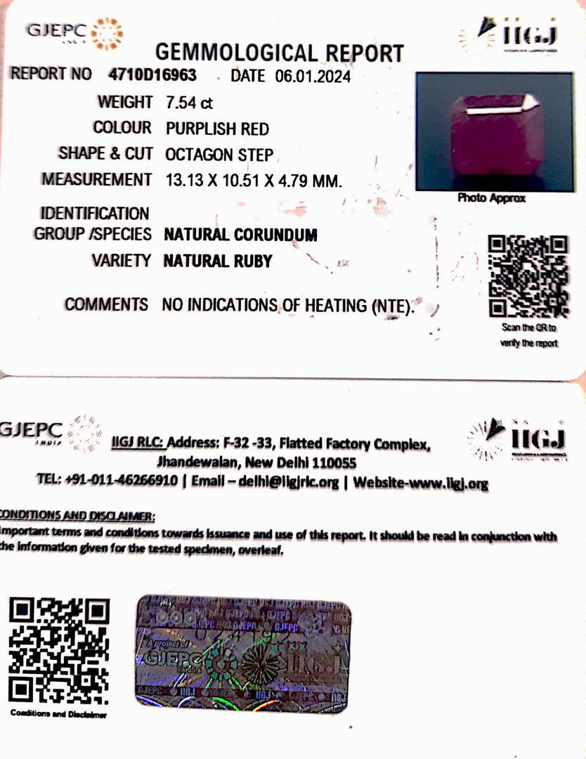 7.54/CT Natural Ruby with Govt. Lab Certificate-4710D16963