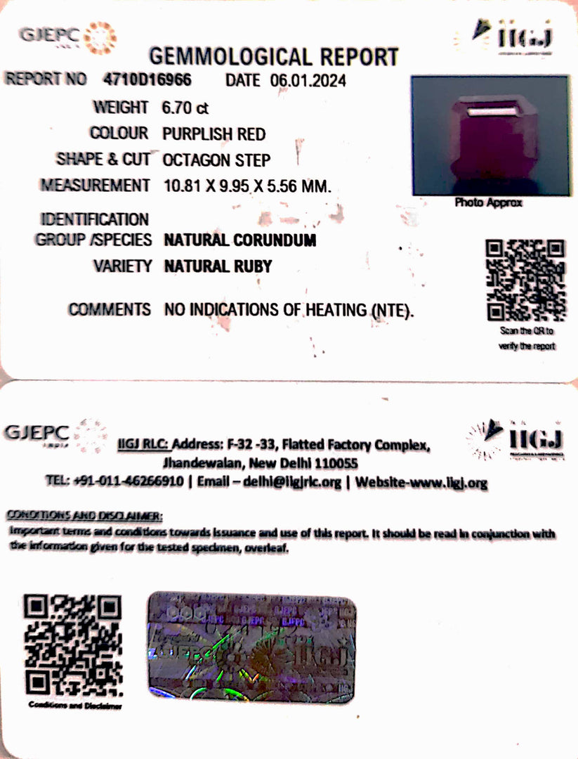 6.70/CT Natural Ruby with Govt. Lab Certificate-4710D16966