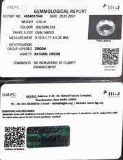 4.50/CT Natural Zircon with Govt. Lab certificate (4551)