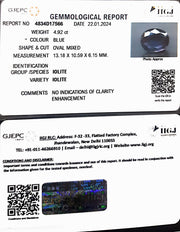 4.92/CT Natural Iolite with Govt Lab Certificate (1221)