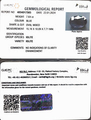 7.64/CT Natural Iolite with Govt Lab Certificate (1221)