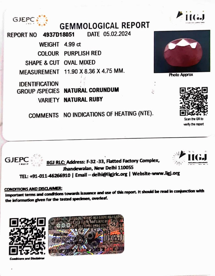 4.99/CT Natural Mozambique Ruby with Govt. Lab Certificate-7881