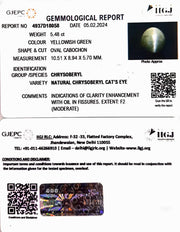 5.48/CT Natural Chrysoberyl Cat's Eye with Govt. Lab Certificate (8991)