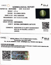 4.72/CT Natural Chrysoberyl Cat's Eye with Govt. Lab Certificate (6771)