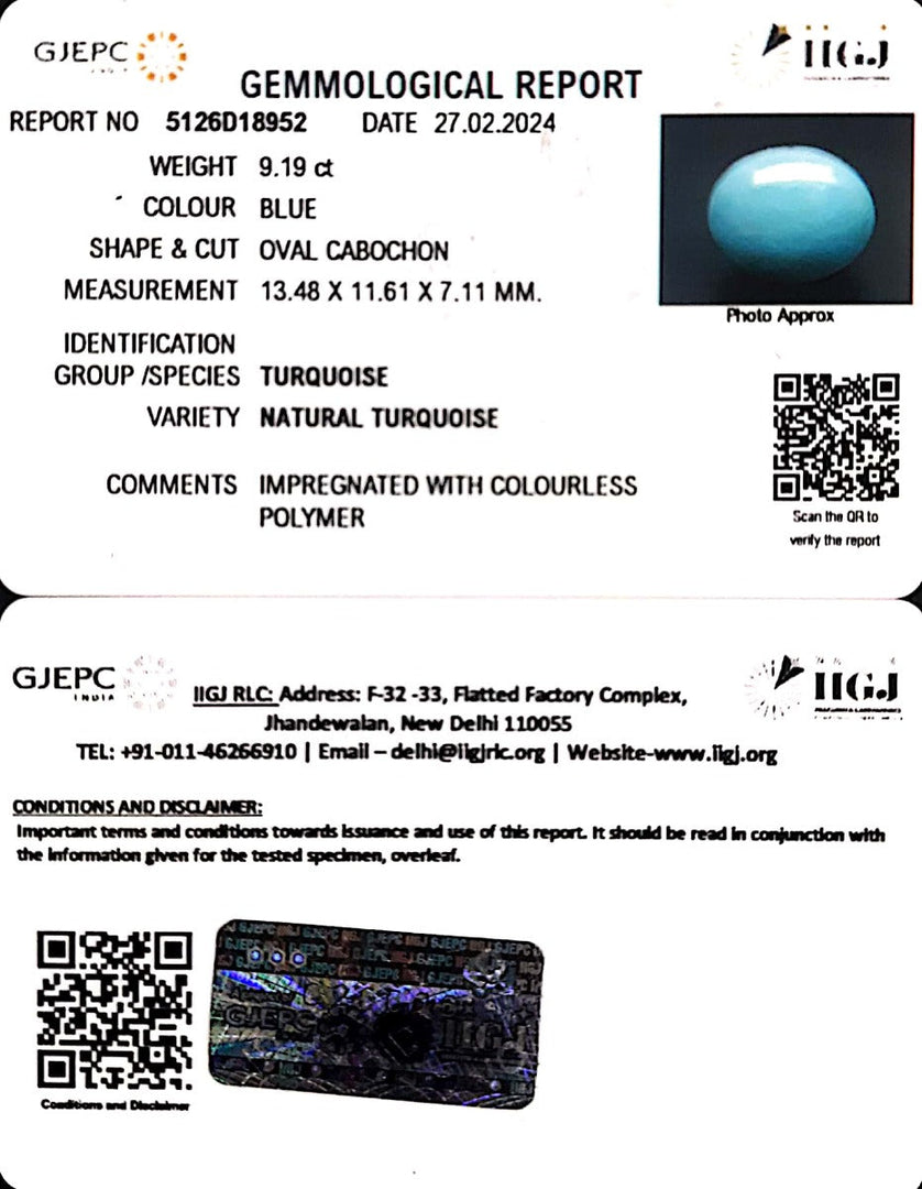 9.19/CT Natural Govt. Lab Certified Turquoise (832)