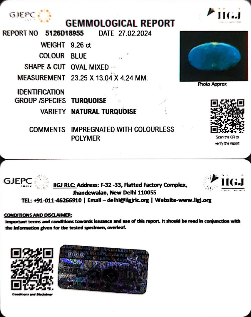 9.26/CT Natural Govt. Lab Certified Turquoise (1221)