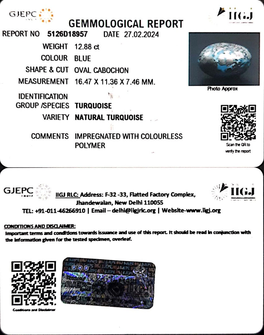 12.88/CT Natural Govt. Lab Certified Turquoise (832)