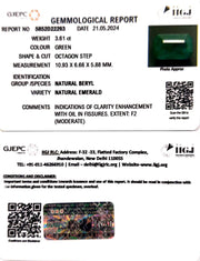 3.61/CT Natural Panna Stone with Govt. Lab Certificate-16650