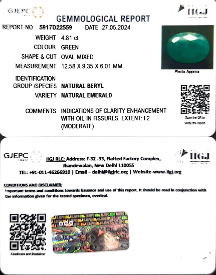 4.81/CT Natural Panna Stone with Govt. Lab Certificate-2331