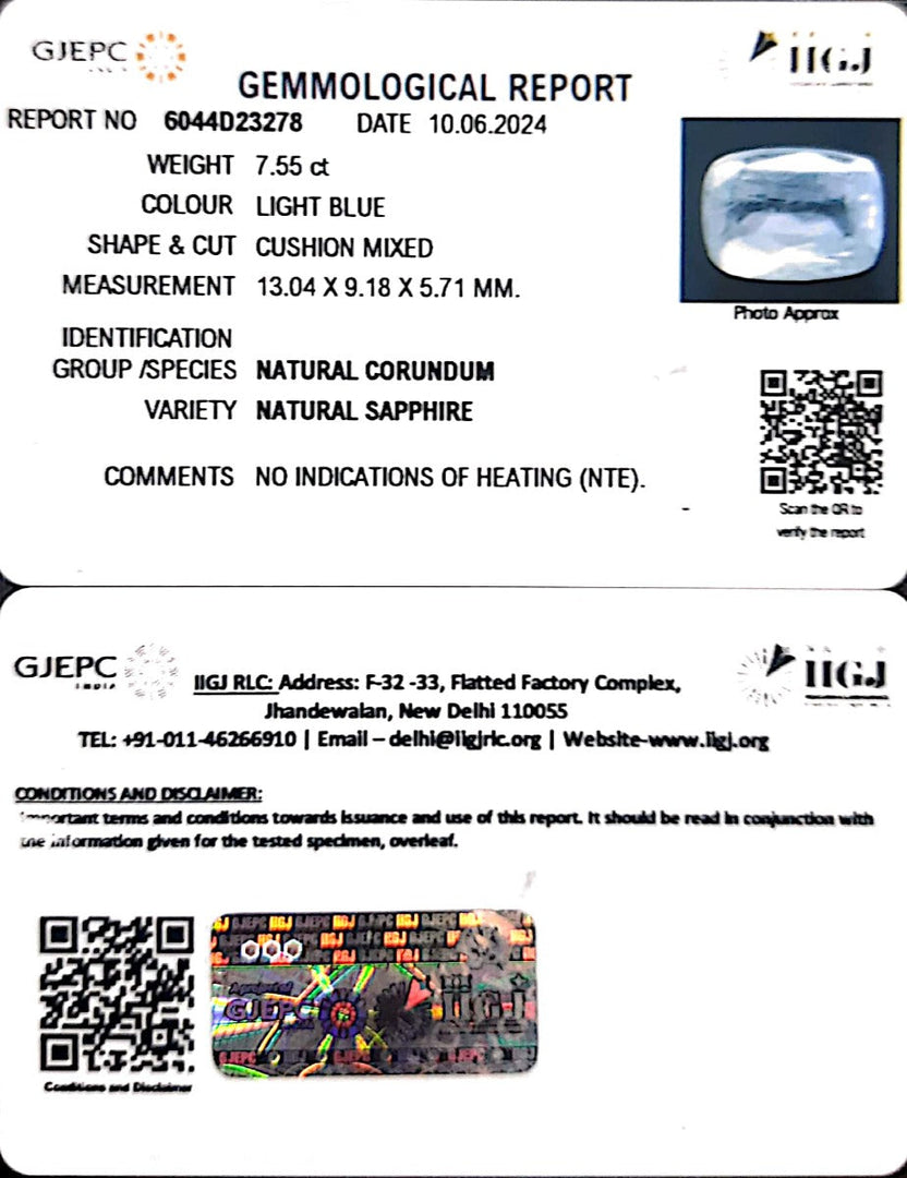 7.55/CT Natural Blue Sapphire with Govt Lab Certificate-34410