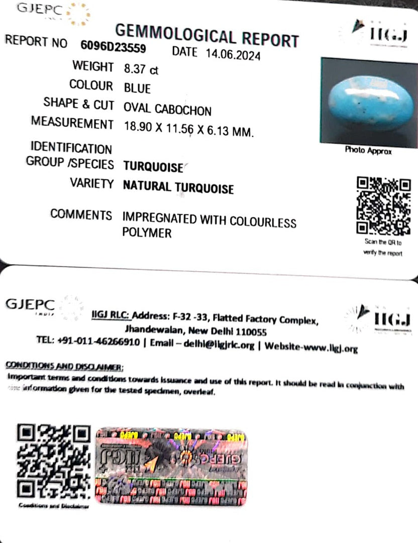 8.17/CT Natural Govt. Lab Certified Turquoise-1221