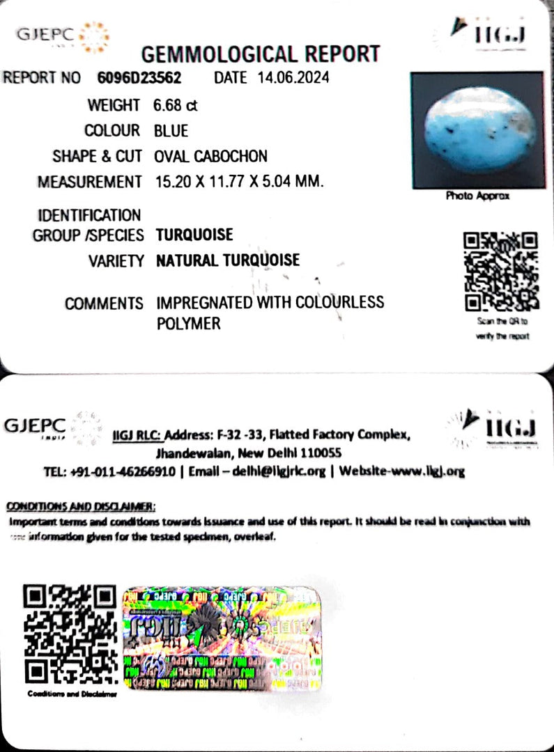 6.68/CT Natural Govt. Lab Certified Turquoise-1221