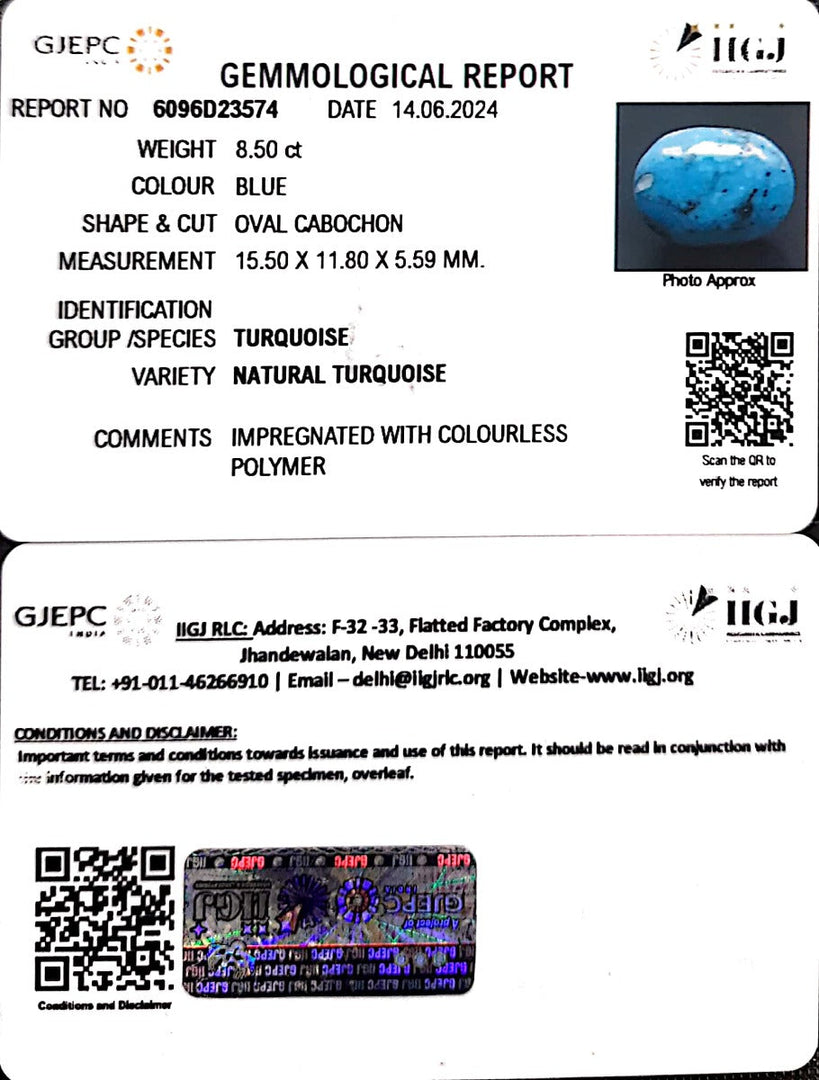 8.50/CT Natural Govt. Lab Certified Turquoise-1221