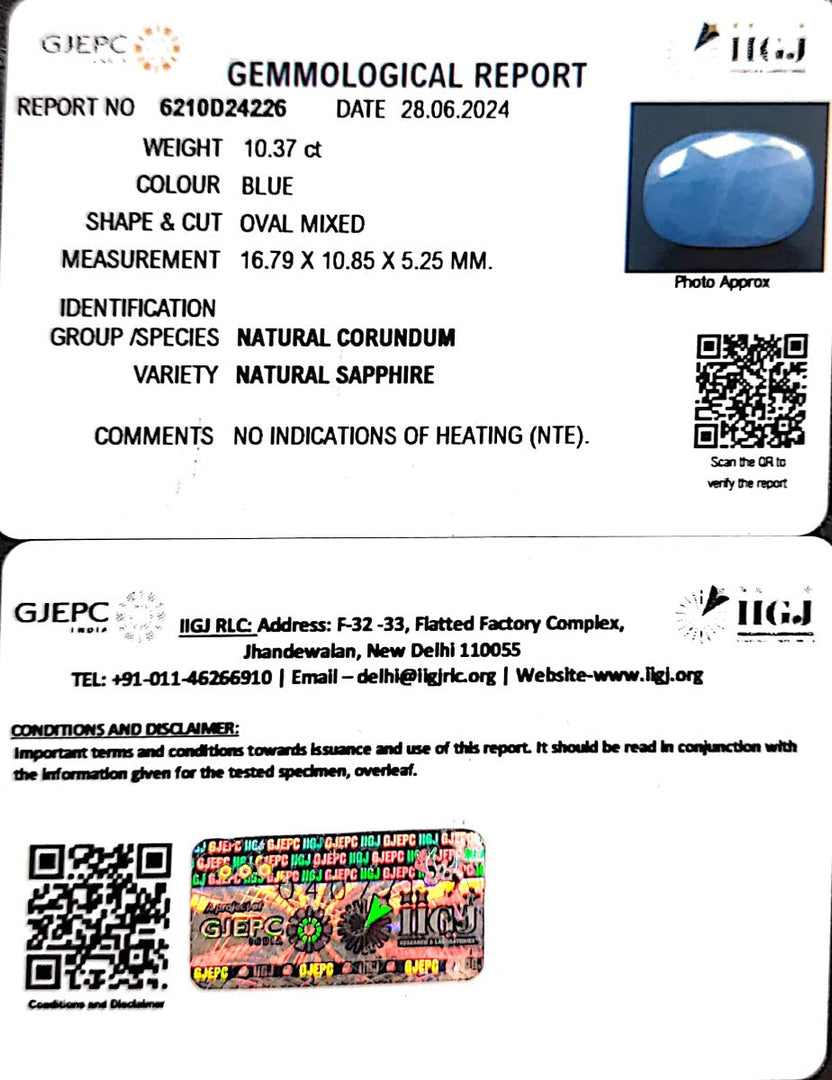 10.37/CT Natural Blue Sapphire with Govt Lab Certificate-4551