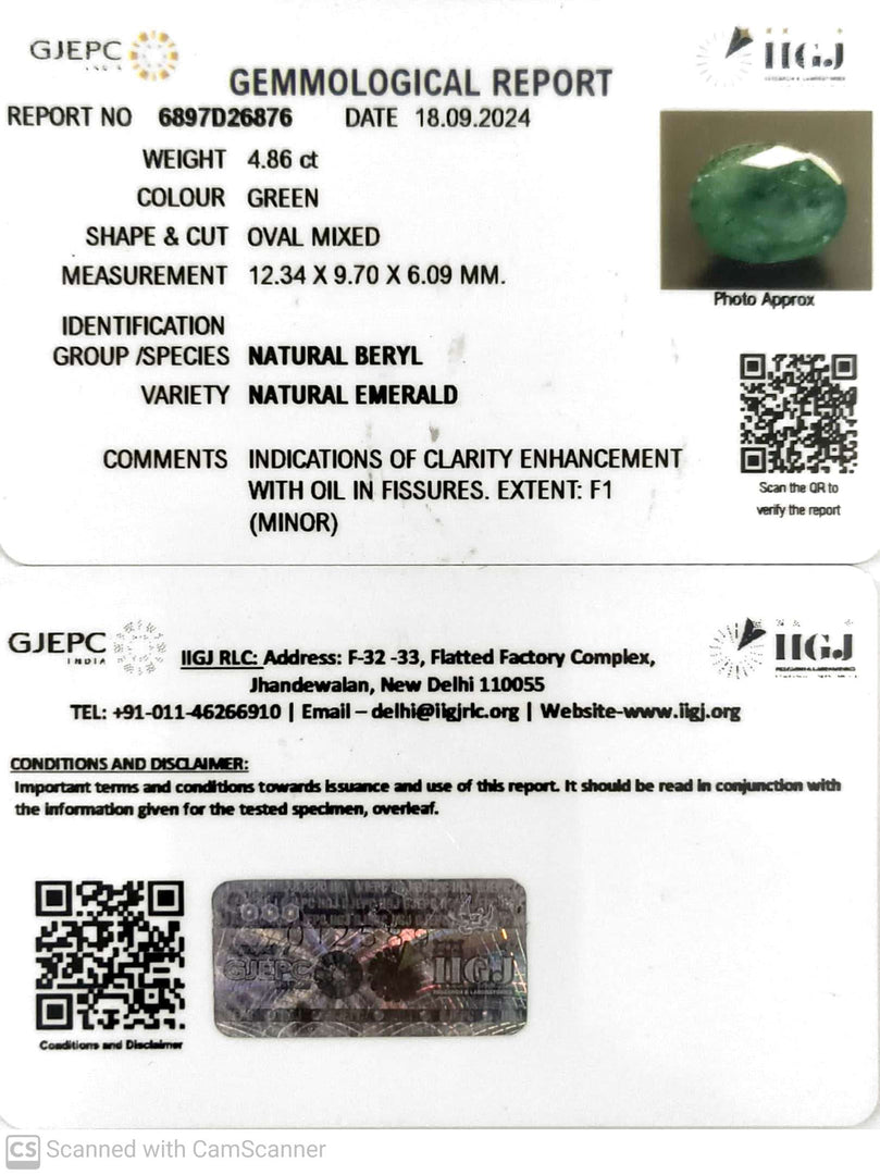 4.86/CT Natural Panna Stone with Govt. Lab Certificate-4551