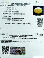 6.34/CT Natural Yellow Sapphire With Govt Lab Certificate