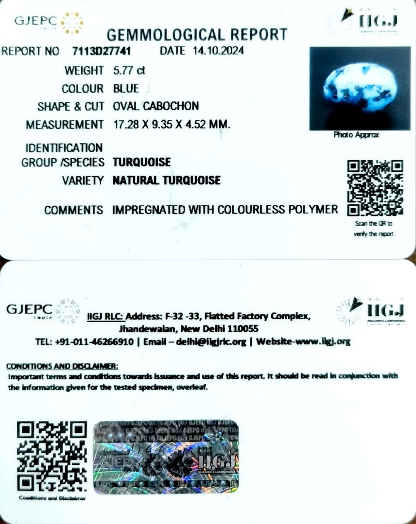 5.77/CT Natural Turquoise With Govt. Lab Certificate-1221