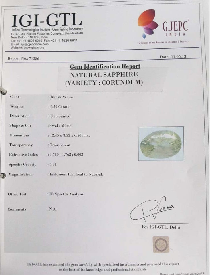 6.59/CT Natural Pitambari Sapphire with Govt Lab Certificate-71386