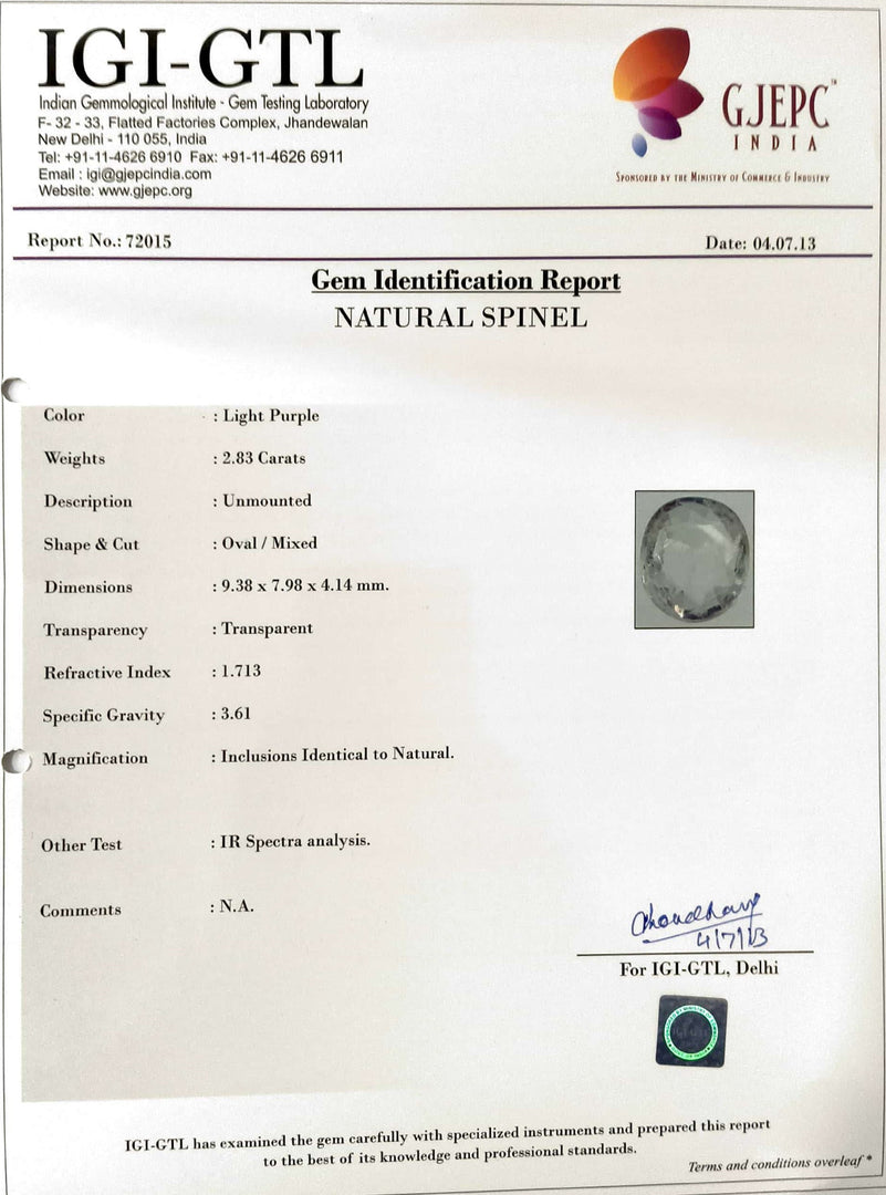 2.83/CT Natural Purple Sapphire Stone with Govt. Lab Certificate-72015